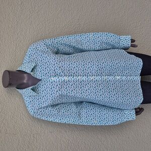 Foxcroft (NYC) Ladies Pure Seersucker Cotton Teal and White Patterned Blouse